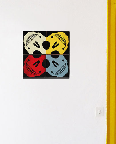 azulejo decorativo e auto-adesivo com imagem de caveiras coloridas da marca Bussoga