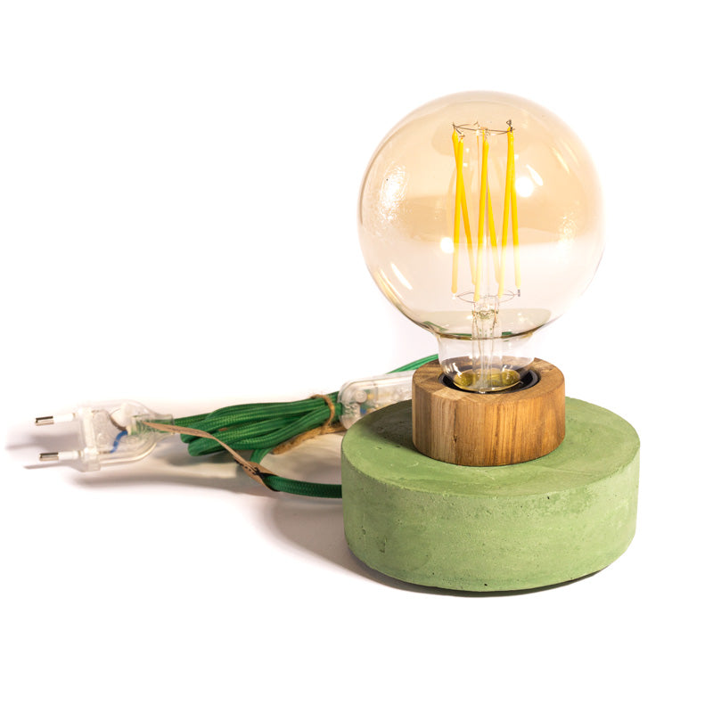 candeeiro Musgo artesanal de madeira e cimento com lâmpada LED