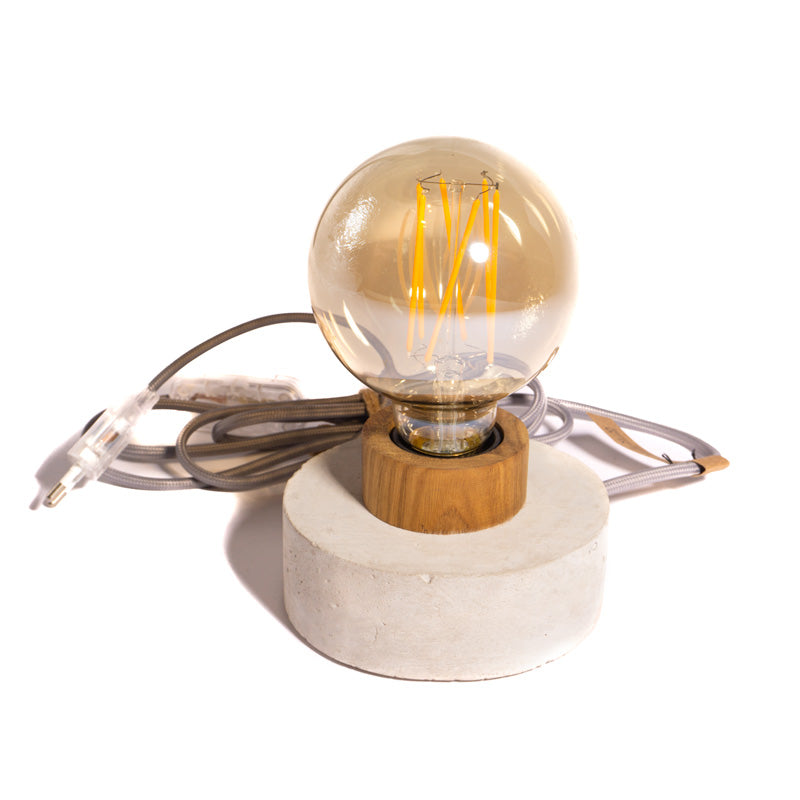 candeeiro Musgo artesanal de cimento e madeira com lâmpada LED