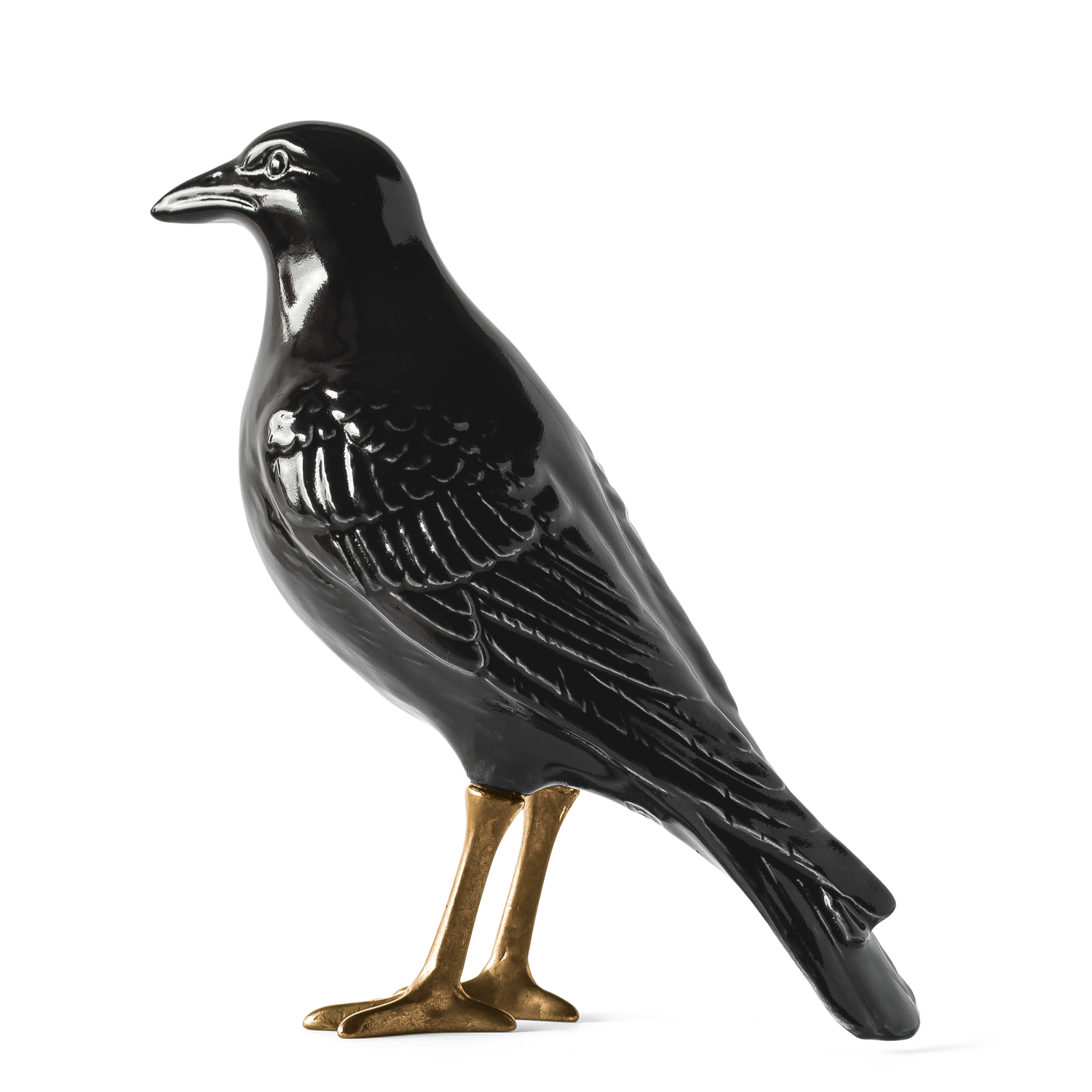 corvo preto em cerâmica com patas douradas da marca Laboratório de estórias