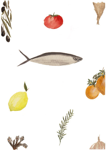 ilustração de vários elementos usados na cozinha portuguesa