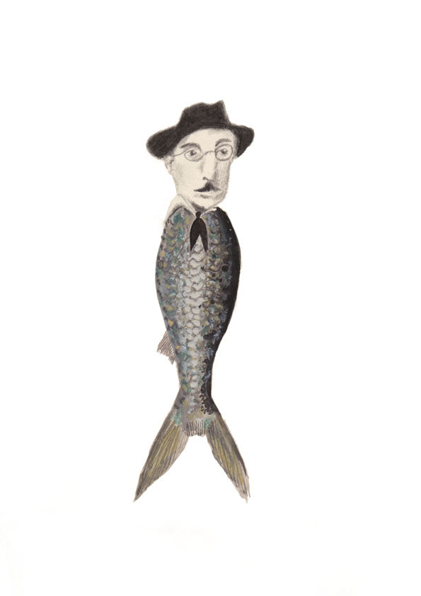 ilustração de Fernando Pessoa com corpo de peixe