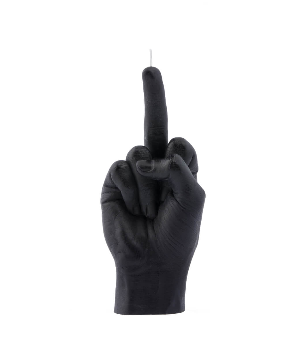 vela em formato de mão com o manguito 'fuck you' em preto