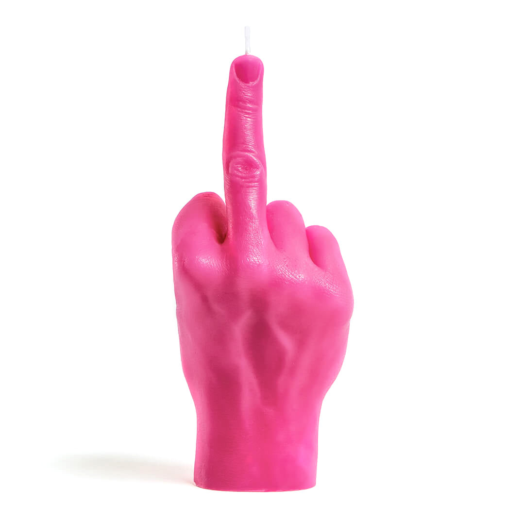 vela em formato de mão rosa com manguito fuck you