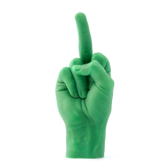 vela em formato de mão verde com manguito fuck you